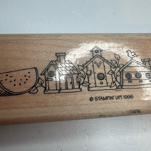 Stampin Up ‘96 Watermelon Birdhouse Sunflower 6.5X 1.5” Wood Block Stamp VINTAGE - Picture 12 of 14